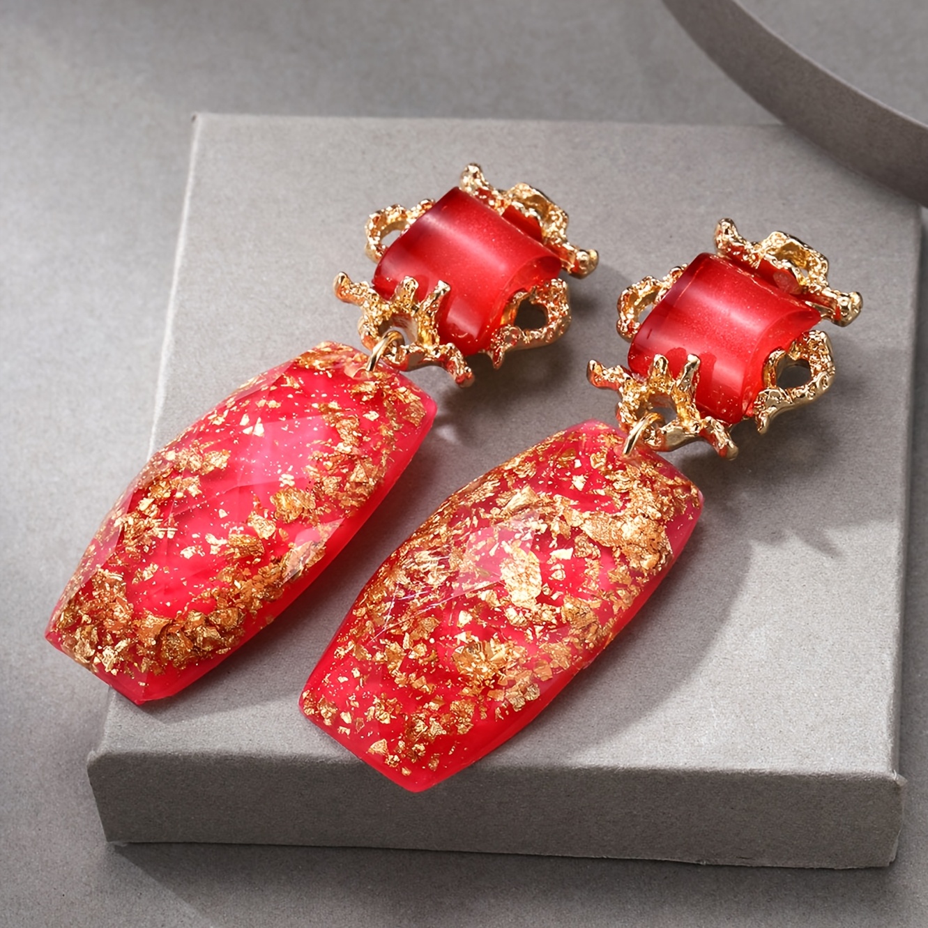 Women's Vintage Rectangular Resin Earrings, Elegant Style